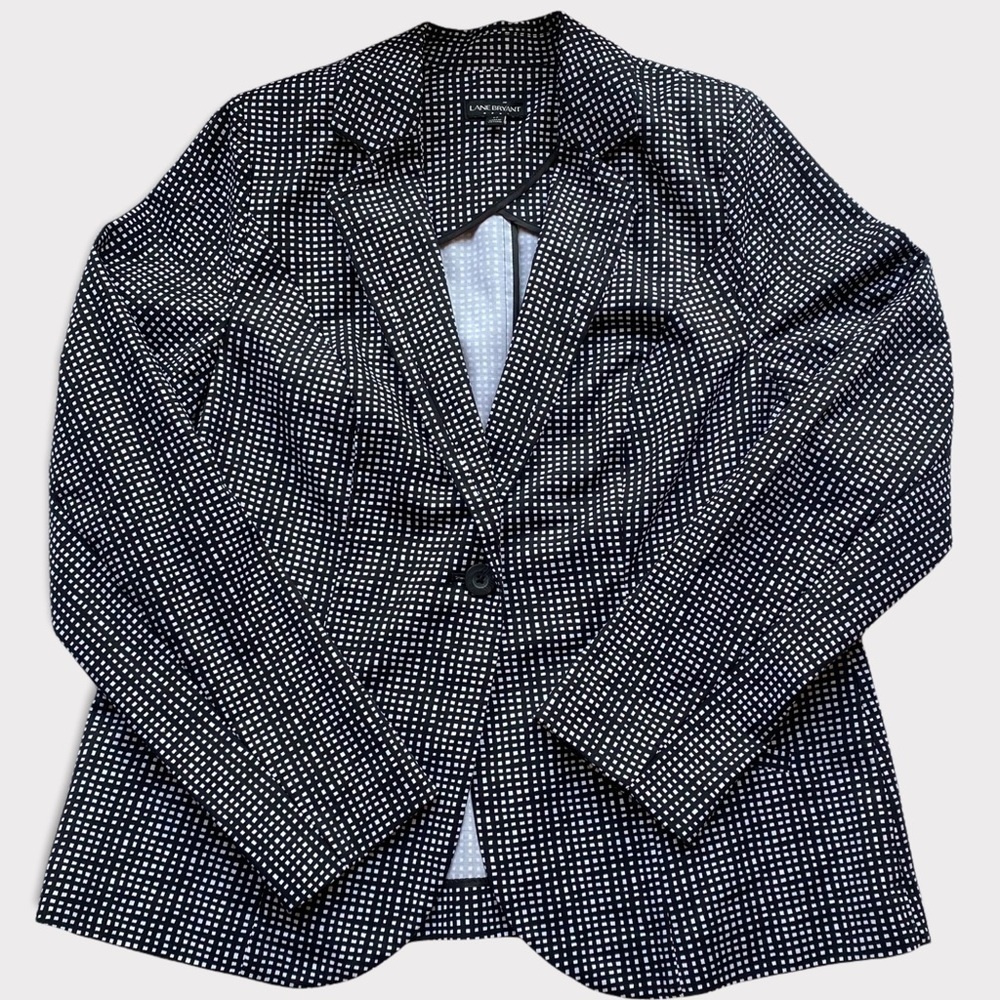 Lane Bryant Womens Black and White Check Blazer